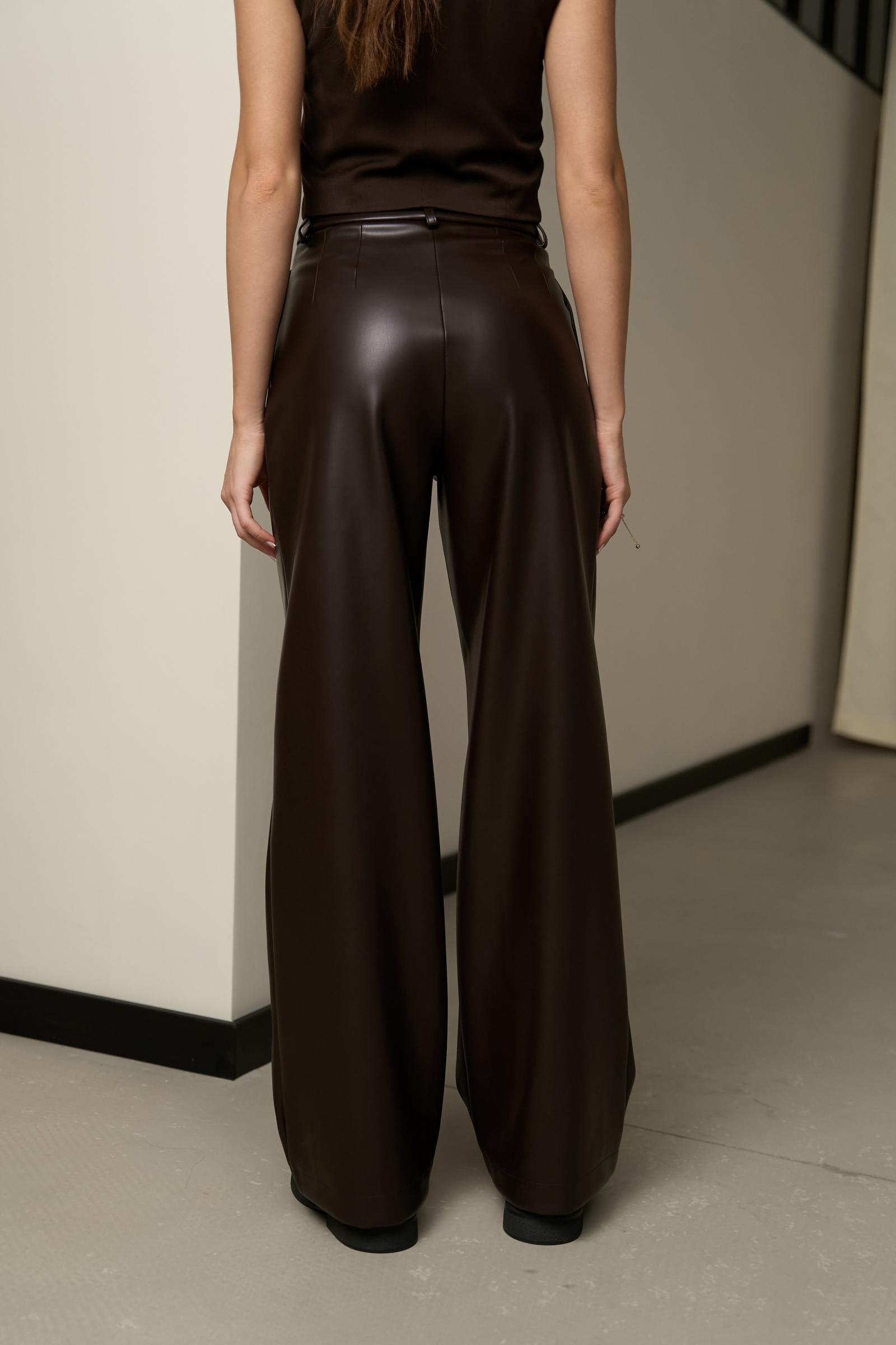 Брюки палаццо з екошкіри кольору шоколад