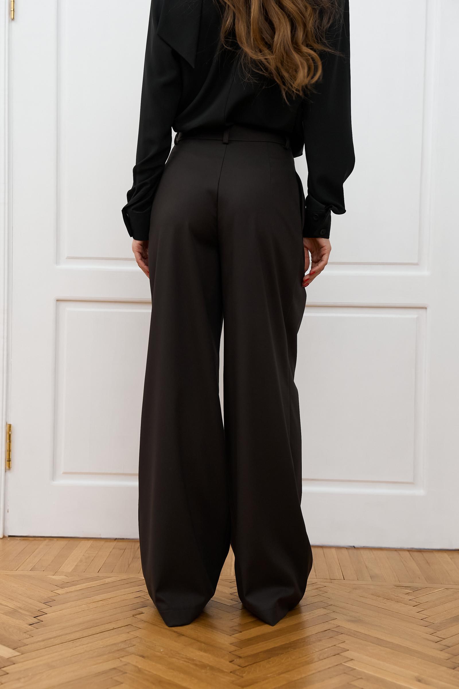 Штани-палаццо зі складками кольору шоколад